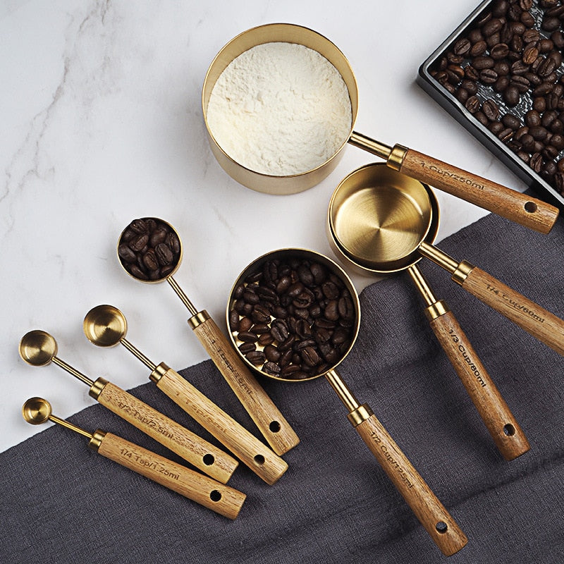 Acacia Wood Stainless Steel Measuring Spoon Set