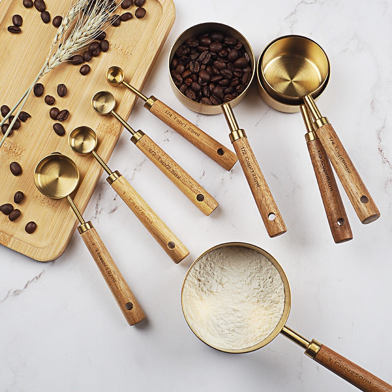 Acacia Wood Stainless Steel Measuring Spoon Set